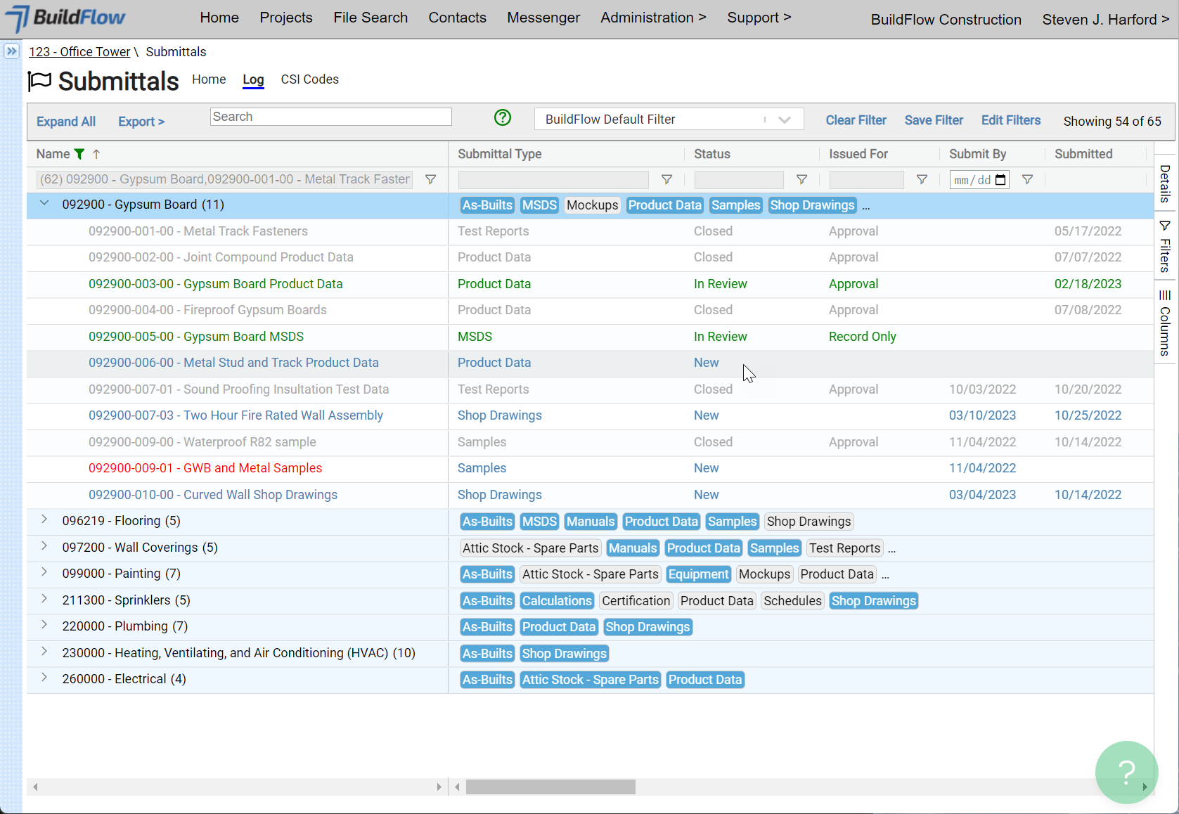 BuildFlow Submittal Management interface