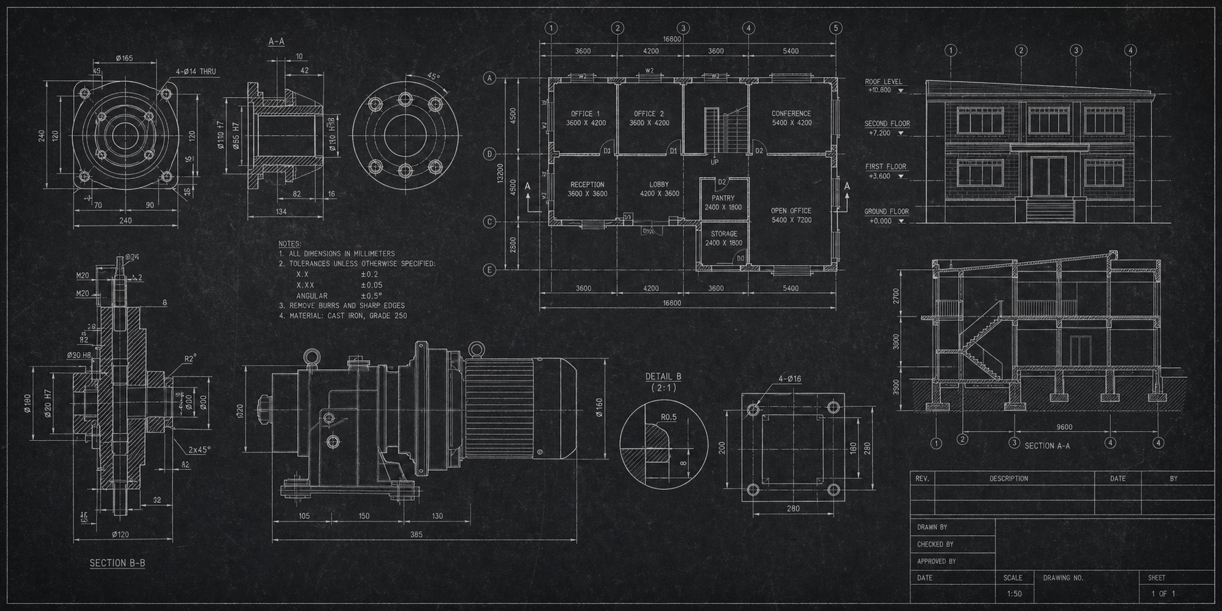 Vintage technical blueprint drawings — CAD Conversion Services