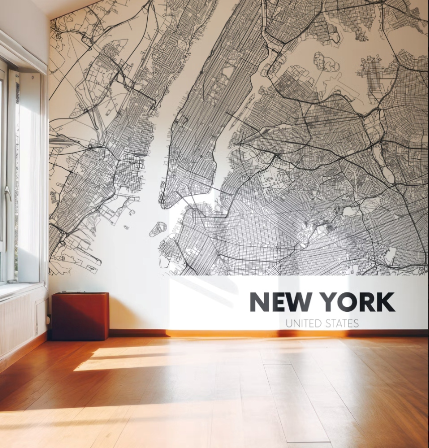 New York City map wall mural in modern interior